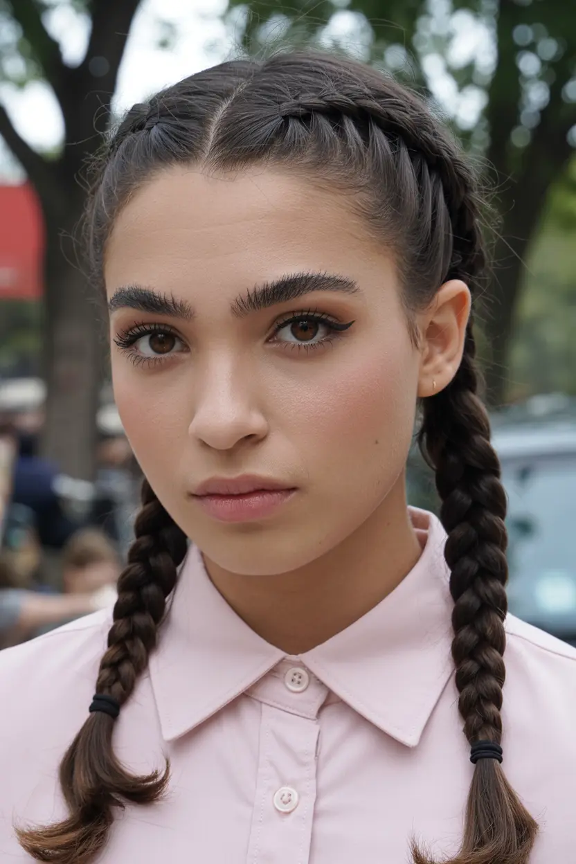 1.double french braid pigtail