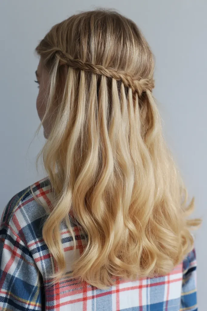 1.waterfall braid hairstyle