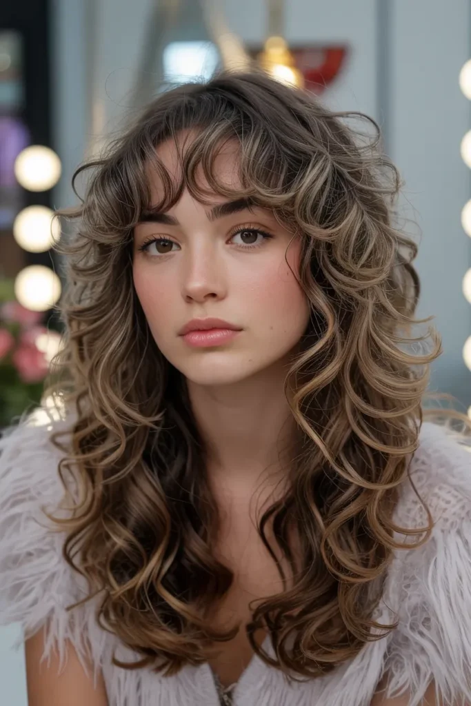 16. Textured Curly Butterfly Haircut with Curtain Bangs 1