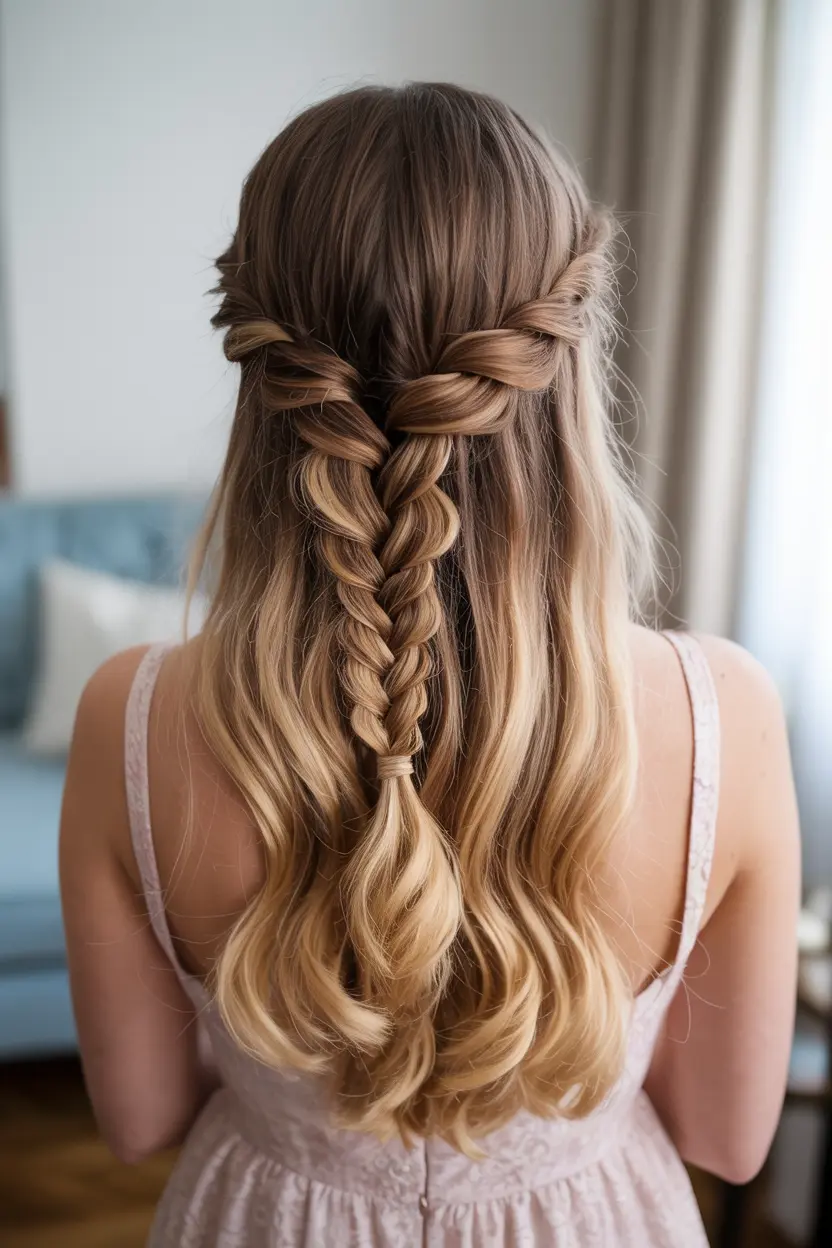 4.fishtail braid half up