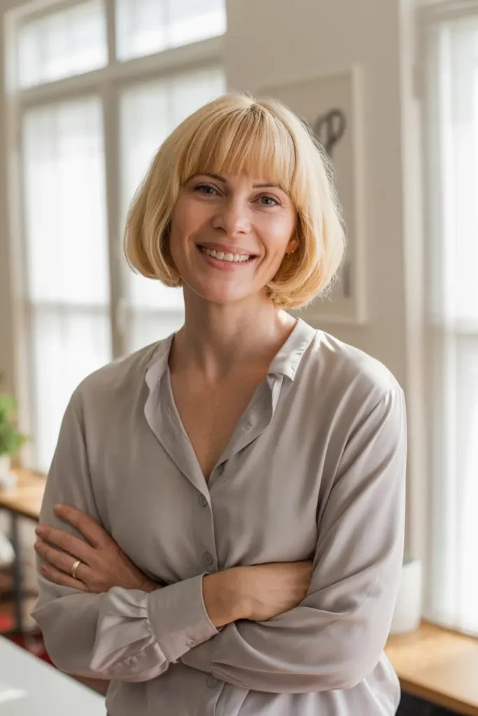 1. Layered Bob with Bangs 1