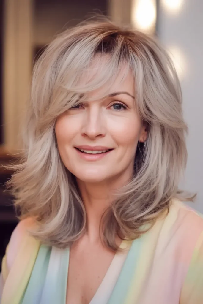 10. Soft Layered Wedge with Side Swept Bangs