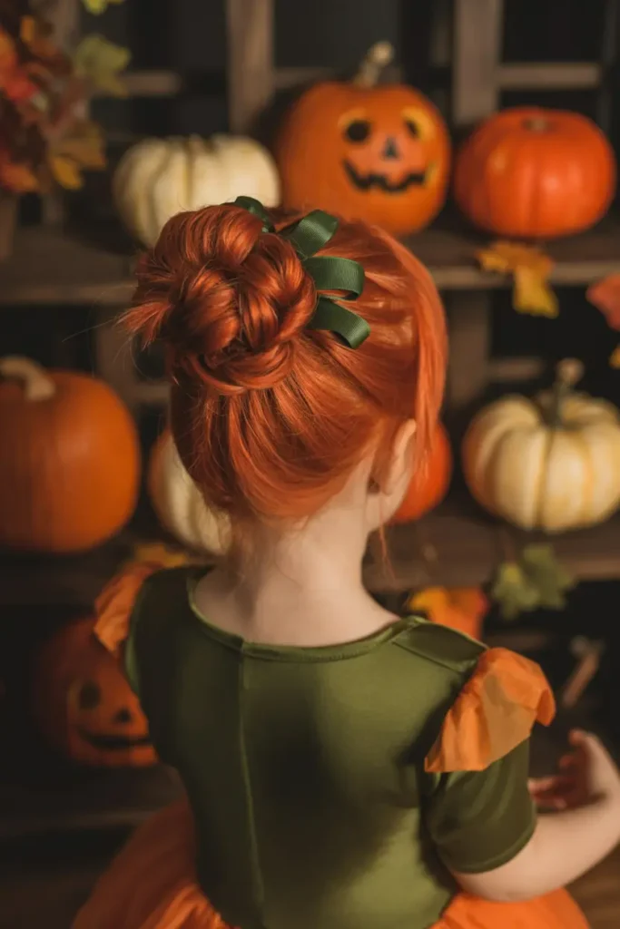 15. Pumpkin Bun Fun For Little Girls