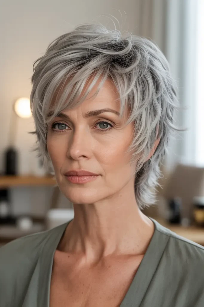 15. Silver Shaggy Pixie with Layers