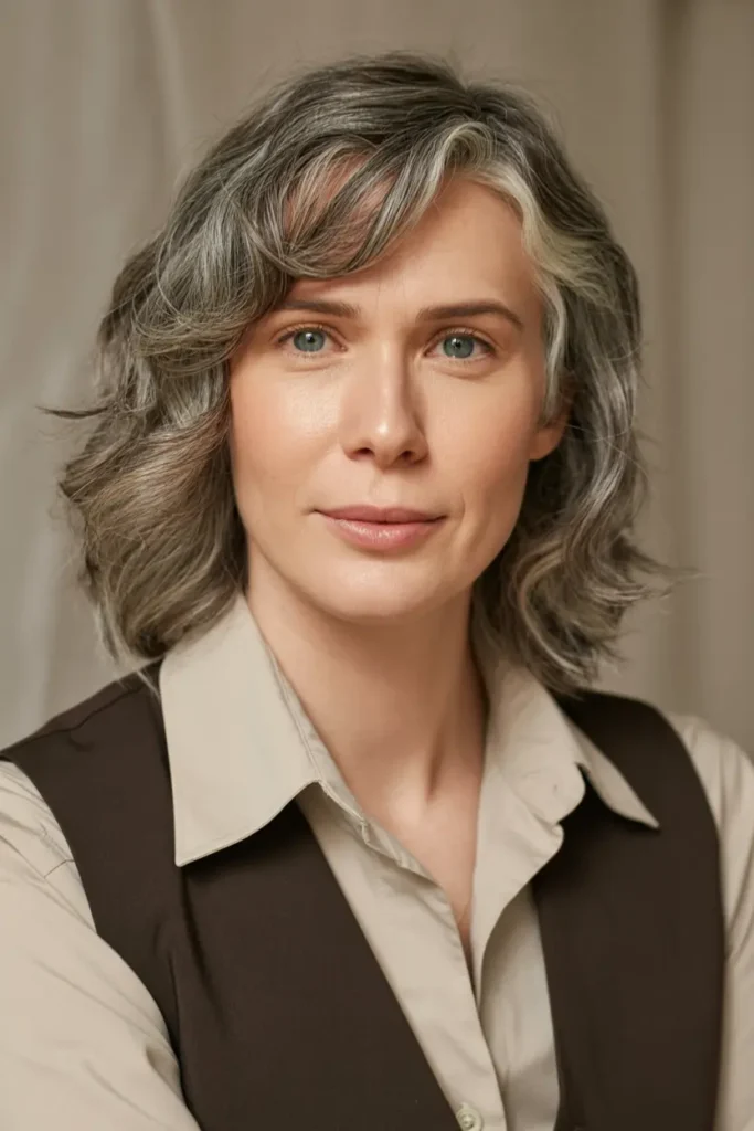 21. Wavy Medium Hair with Side Part