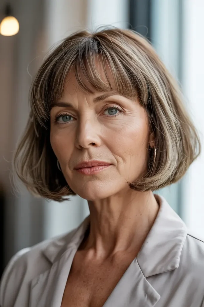 28. Chin Length Bob with Full Bangs