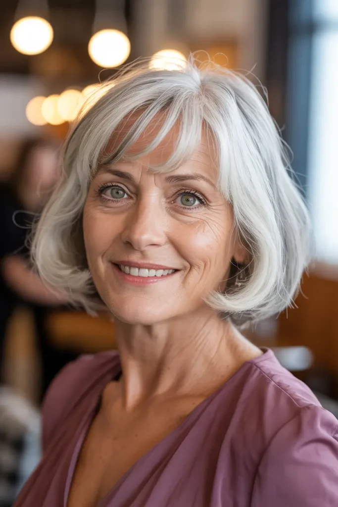 3. Chin Length Bob with Side Swept Bangs 1