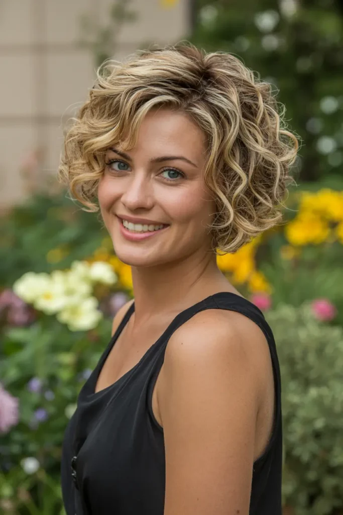 35. Curly Bob with Highlights