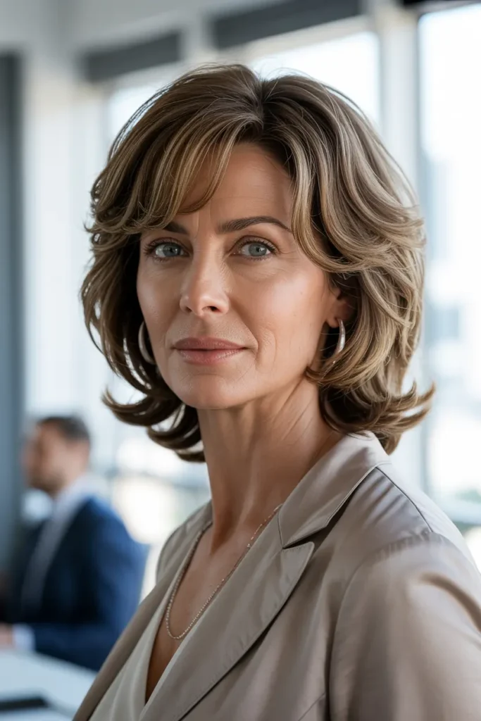 37. Shoulder Length Shag with Curtain Bangs