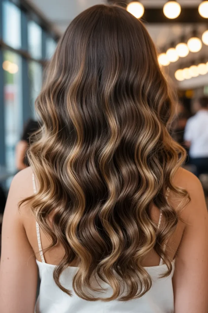 20 Sleek and Stunning Dark Chocolate Brown Hair Color Ideas 9 5. Dark Chocolate with Caramel Highlights