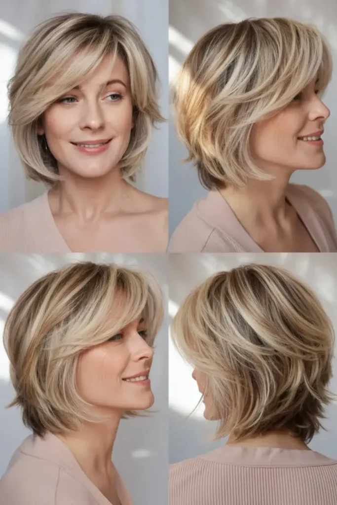 58. Creamy Blonde Layered Bob
