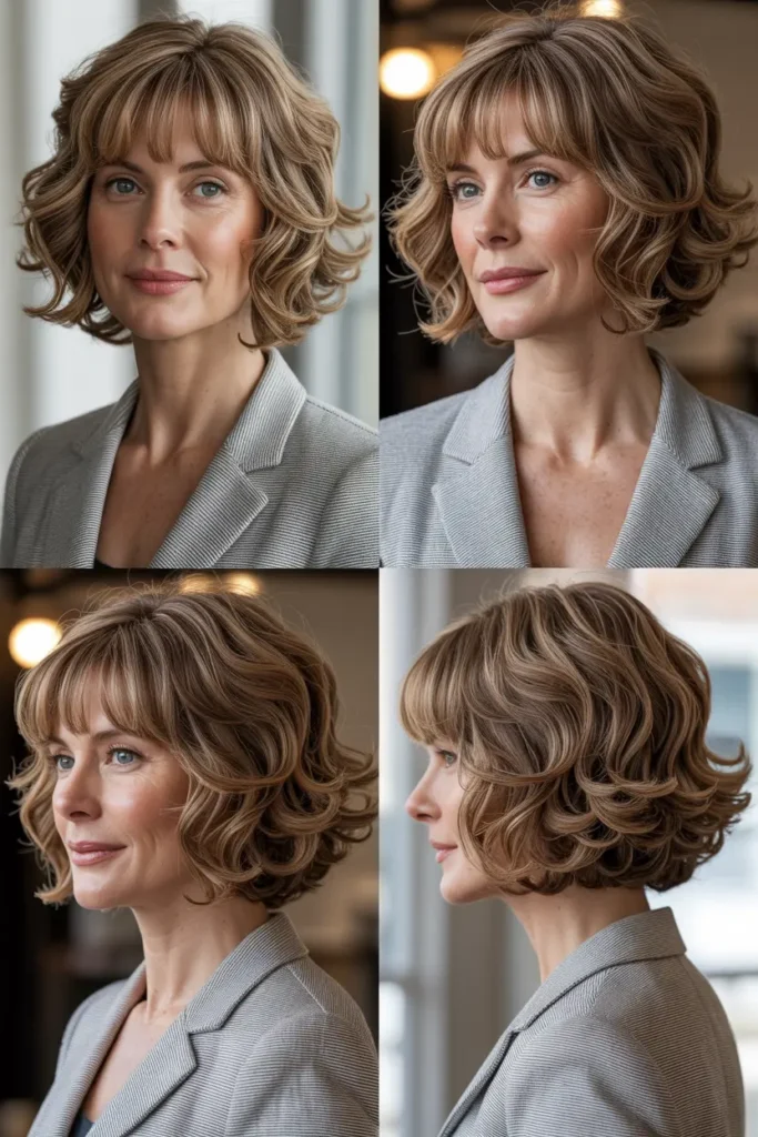 61. Fun Wavy Bob with Bangs