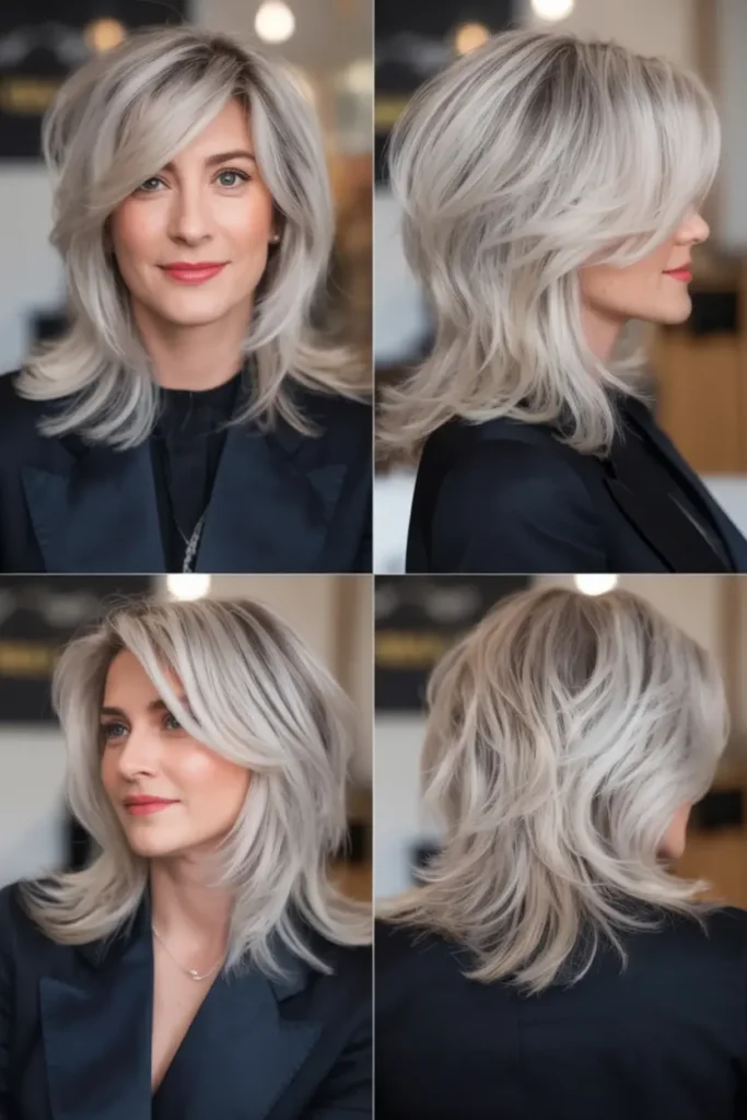 67. Blonde to Silver Medium Length Makeover