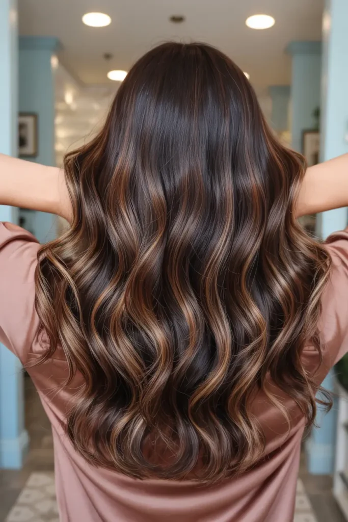 20 Sleek and Stunning Dark Chocolate Brown Hair Color Ideas 13 7. Dark Chocolate with Lowlights