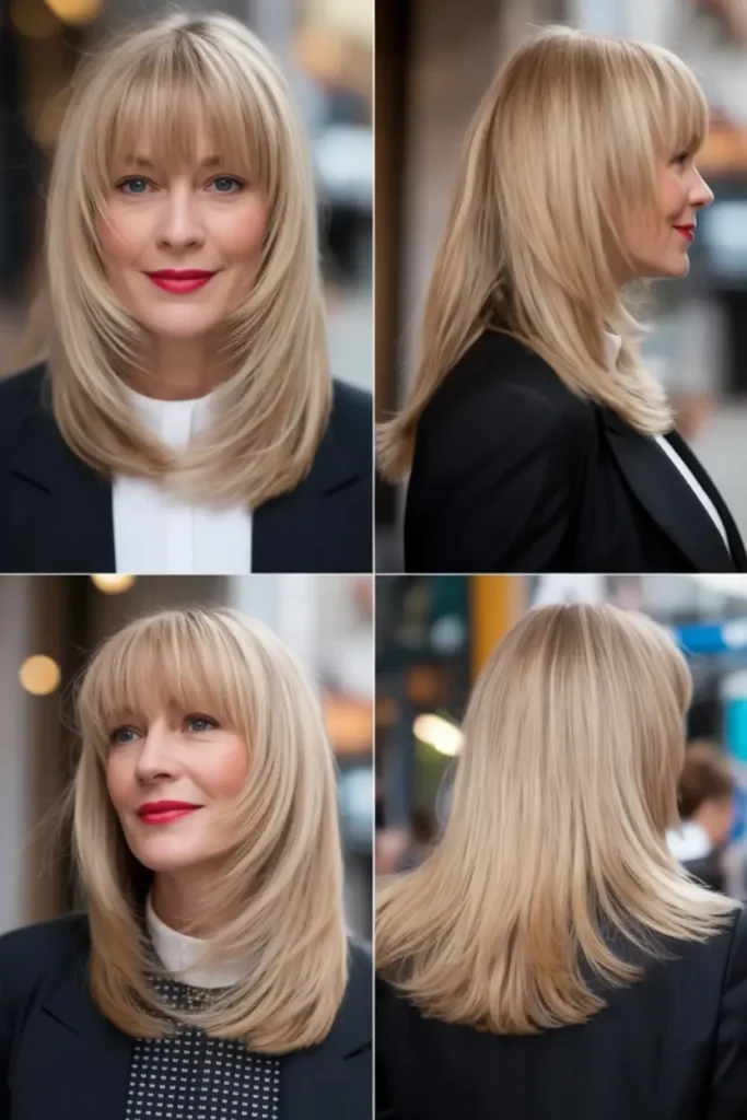 76. Blonde Straight Hair with Choppy Bangs