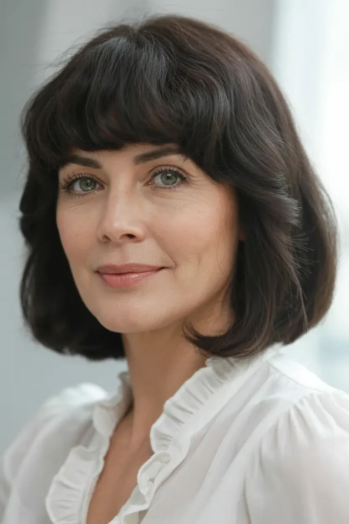 8. Rounded Bob with Full Bangs