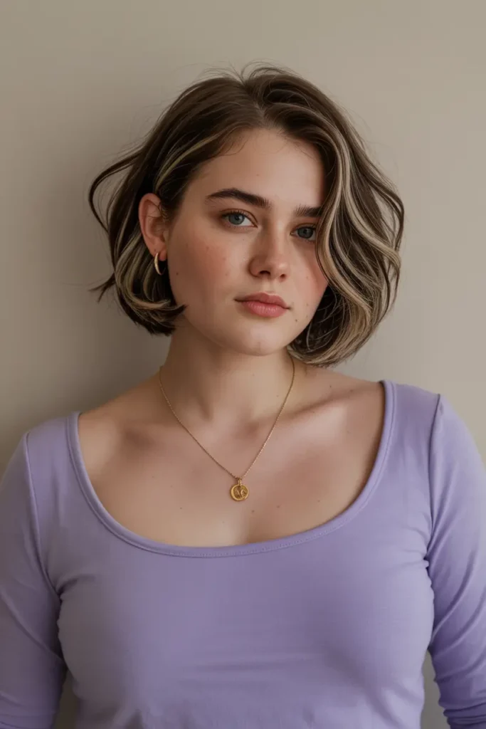 1. Asymmetrical Bob Short Haircut for Chubby Faces