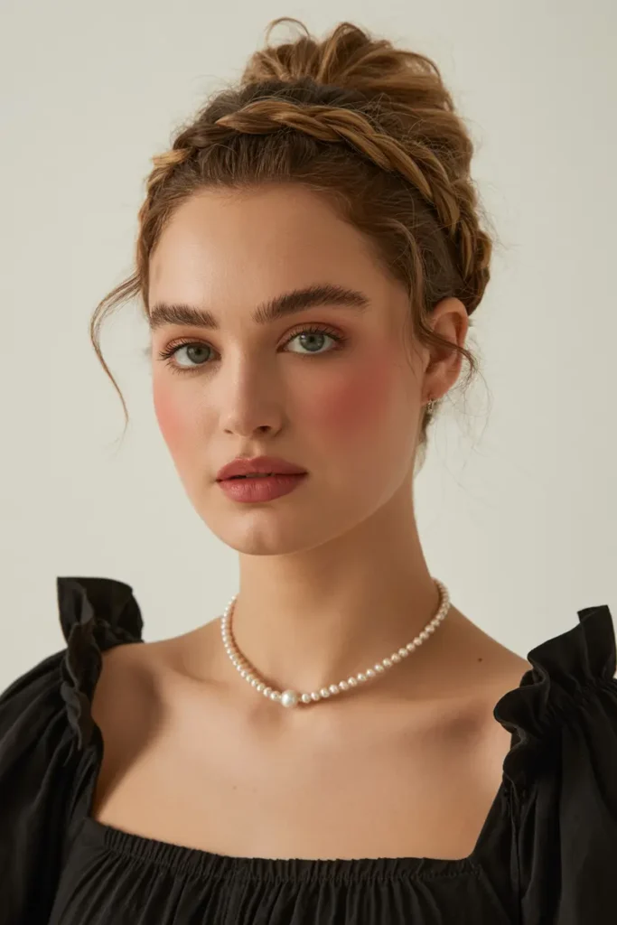 1. Chill Messy Updo with Headband Braid