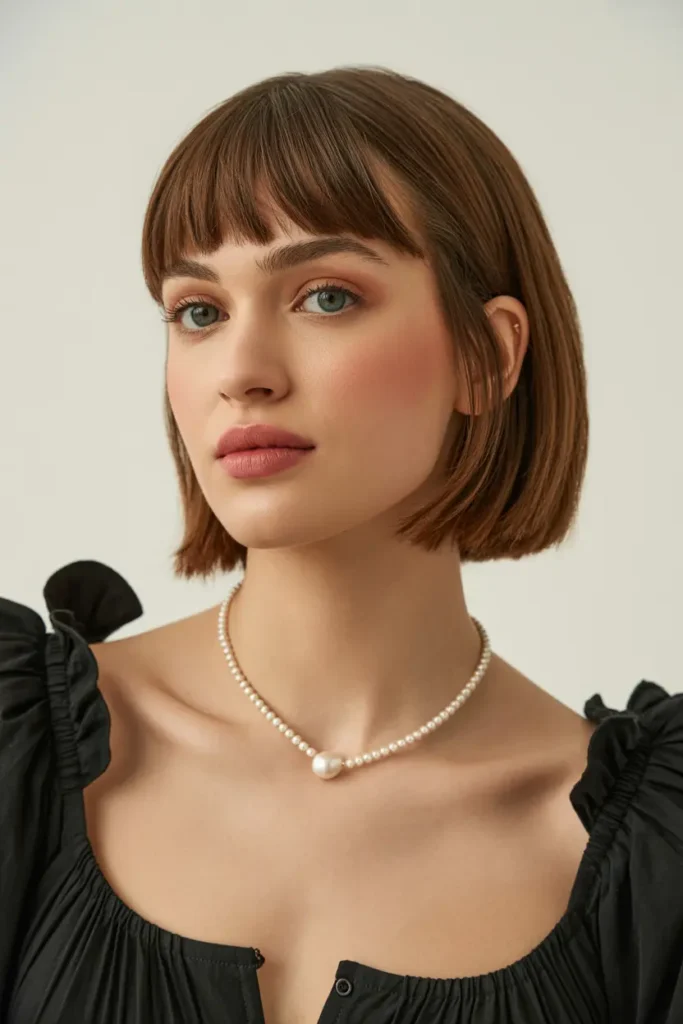 1. Sleek Short Bob with Curtain Bangs