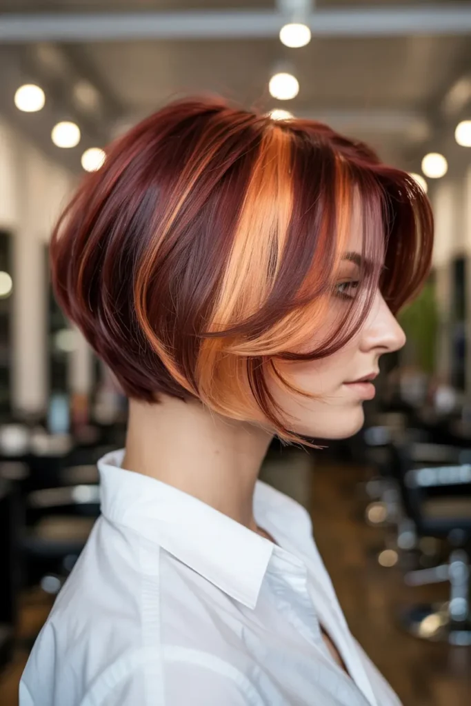 10. Burgundy Bob with Orangey Highlights
