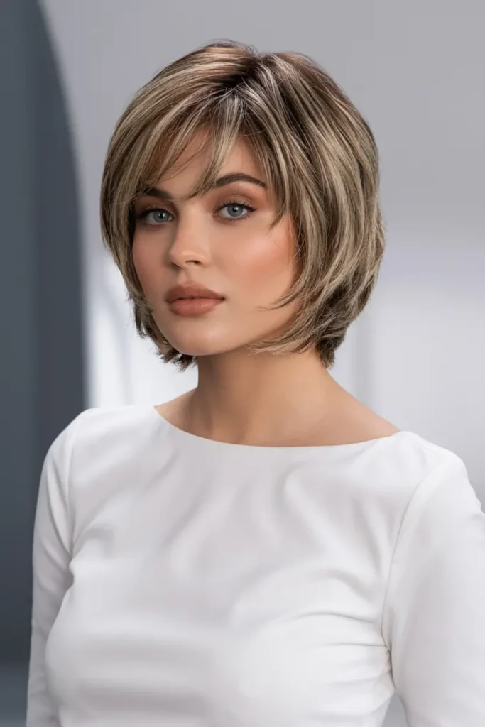 10. Short Layered Bob with Fringe
