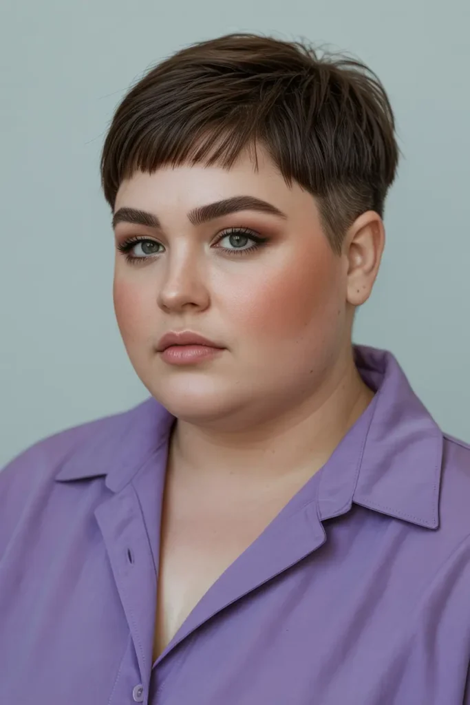 11. Blunt Pixie with Sharp Edges Short Haircut for Chubby Faces