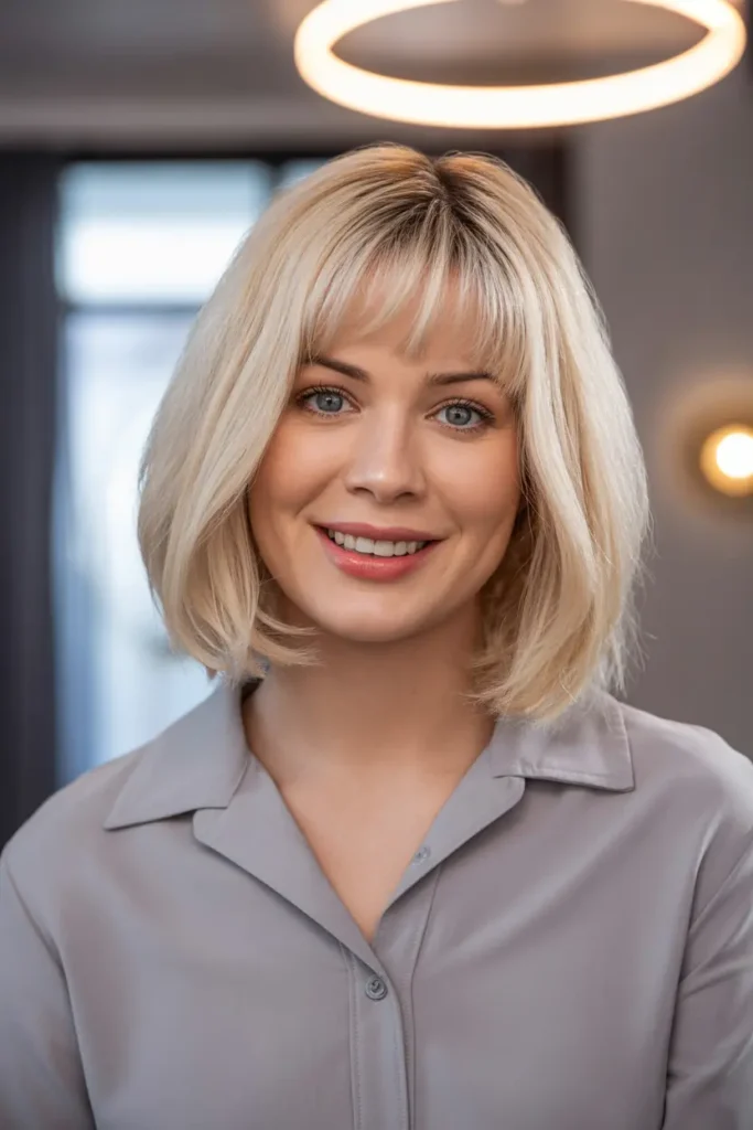 42 Stylish Medium Length Layered Haircuts to Try in 2025 21 11. Layered Bob with Curtain Bangs