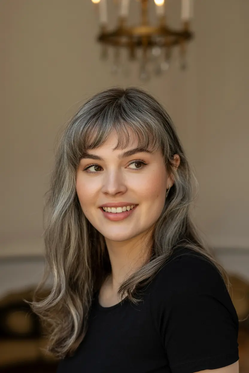 11. Long Straight Gray Hair with Fringe