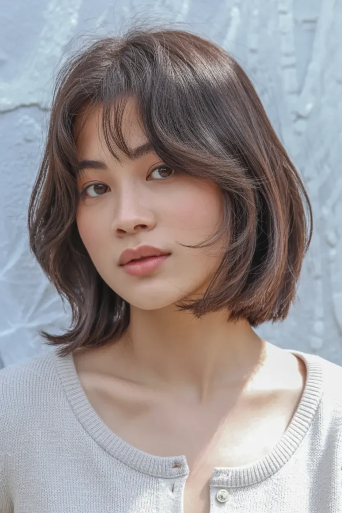 11. Sleek Middle Part with Short Hair and Curtain Bangs