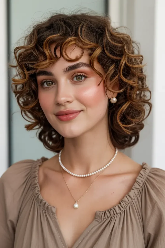 12. Cinnamon Brown Butterfly Haircut on Curly Hair