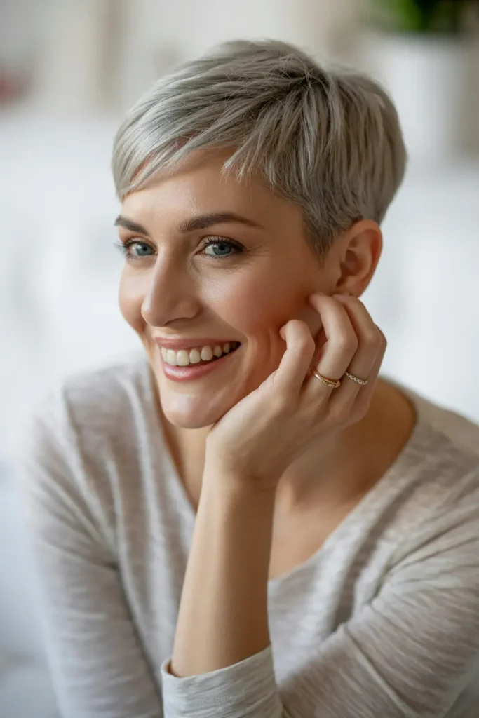 12. Gray Pixie with Full Bangs