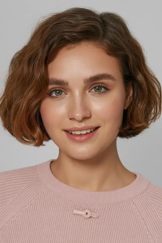 12. Rounded Brunette Bob with Voluminous Layers