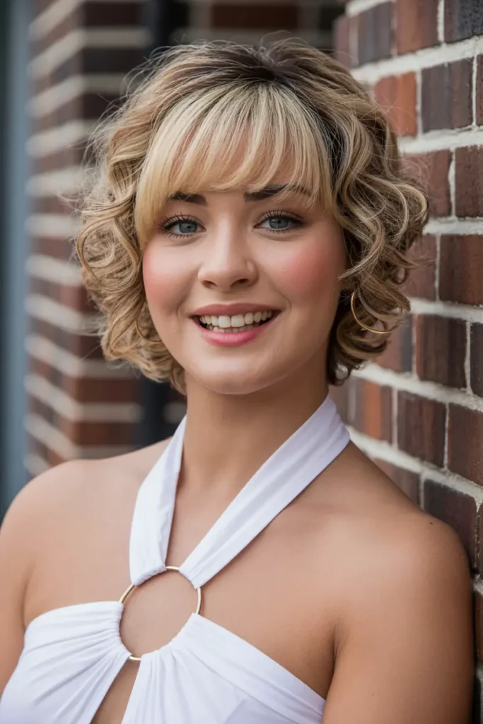 12. Short Curly Cut with Long Bangs