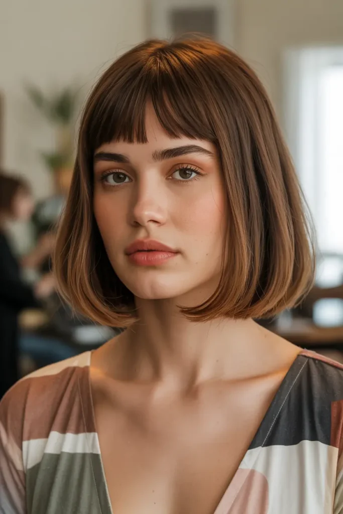 13. Long Bob with Short Hair Curtain Bangs