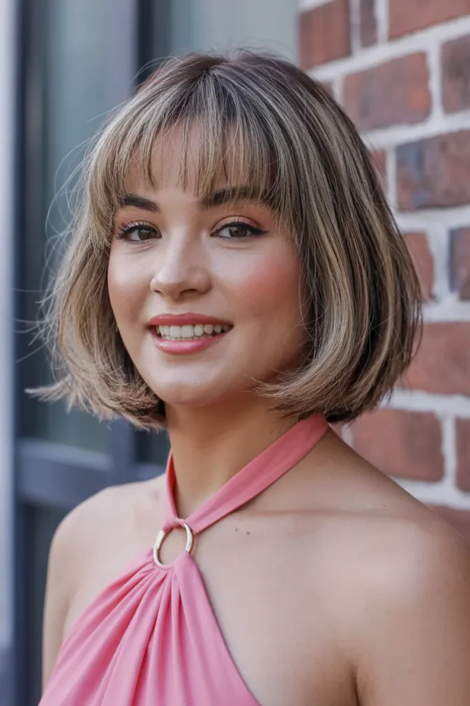 13. Neck Length Textured Bob with Bangs