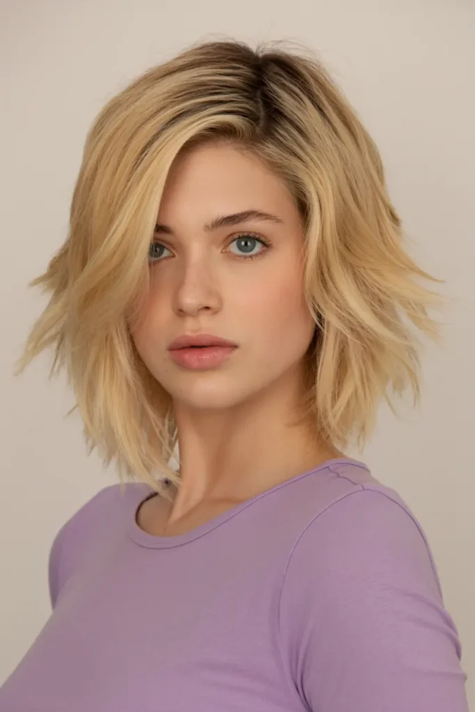 13. Sassy Feathered Blonde Bob