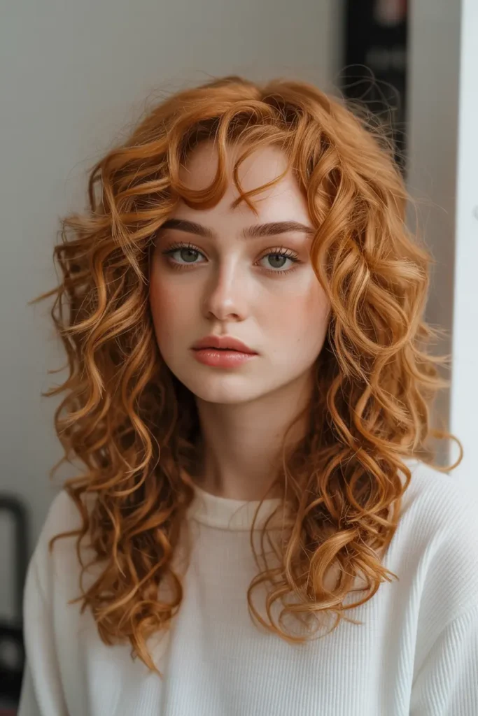 14. Ginger Butterfly Haircut on Curly Hair