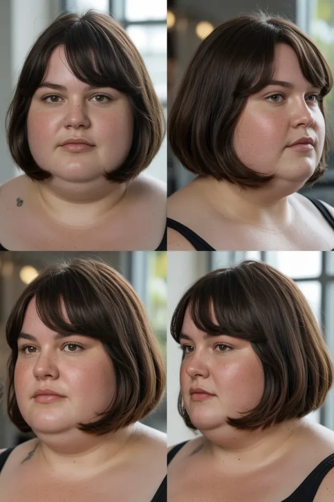 15. Chin Length Bob with Side Bangs Short Haircut for Chubby Faces