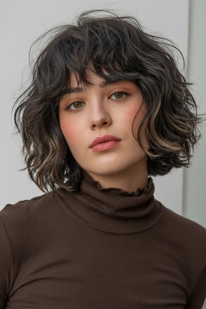 15. Shaggy Bob with Short Hair Curtain Bangs