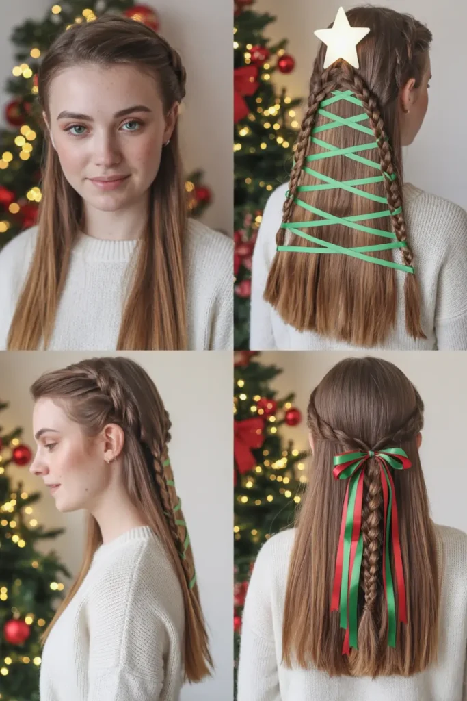 16.simple christmas tree braids