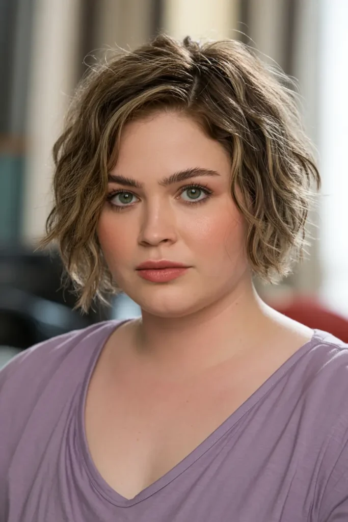 17. Messy Tousled Bob Short Haircut for Chubby Faces