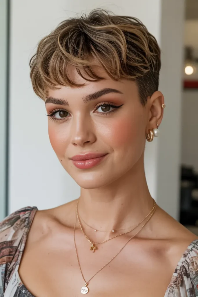 17. Tapered 90s Pixie Cut with Wispy Bangs