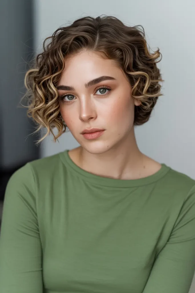 19. Curly Crop with Side Part