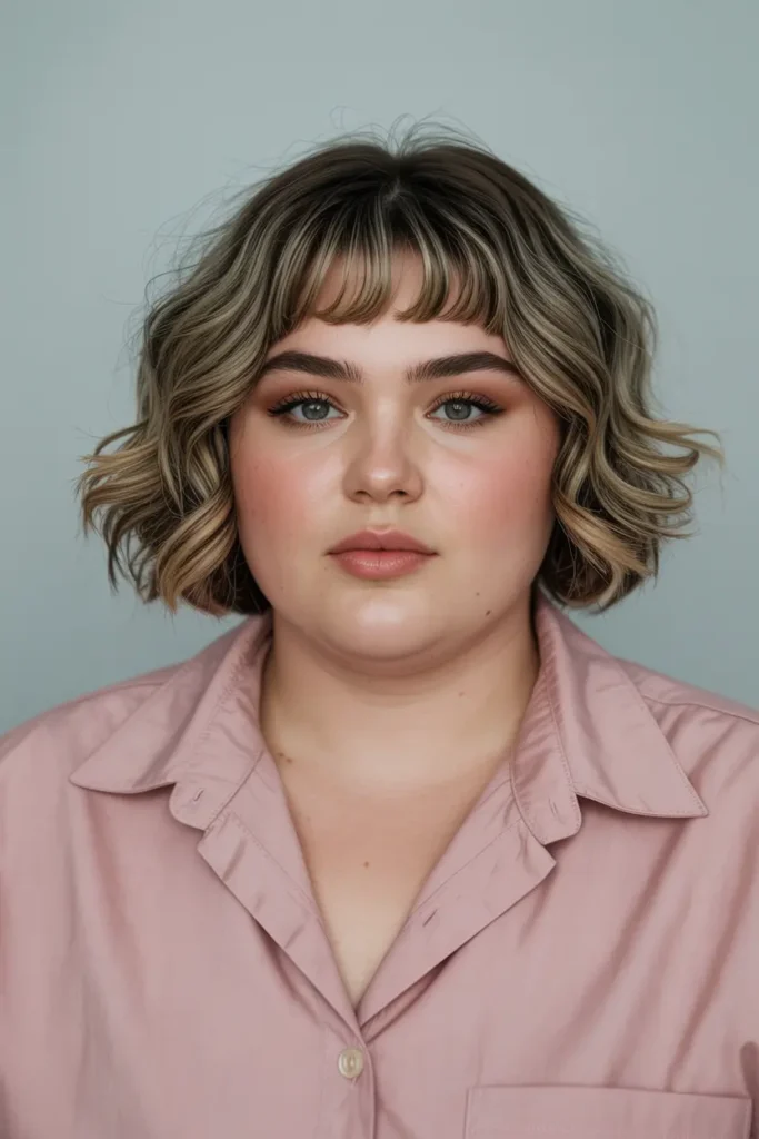 19. Wavy Bob with Fringed Ends Short Haircut for Chubby Faces