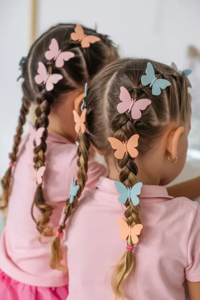 19.braided pigtails for black kids with barrettes