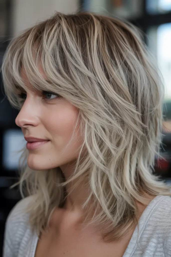 42 Stylish Medium Length Layered Haircuts to Try in 2025 3 2. Jaw Length Feathered Bob