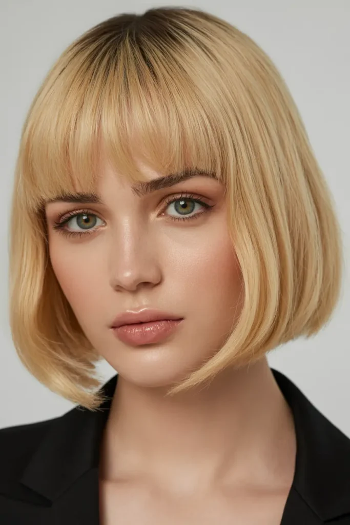 2. Sharp Bob with Straight Bangs