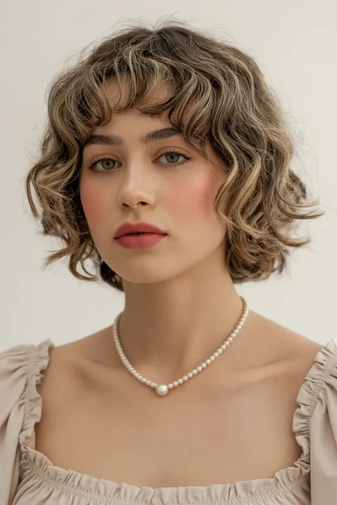 2. Wavy Short Hair with Curtain Bangs