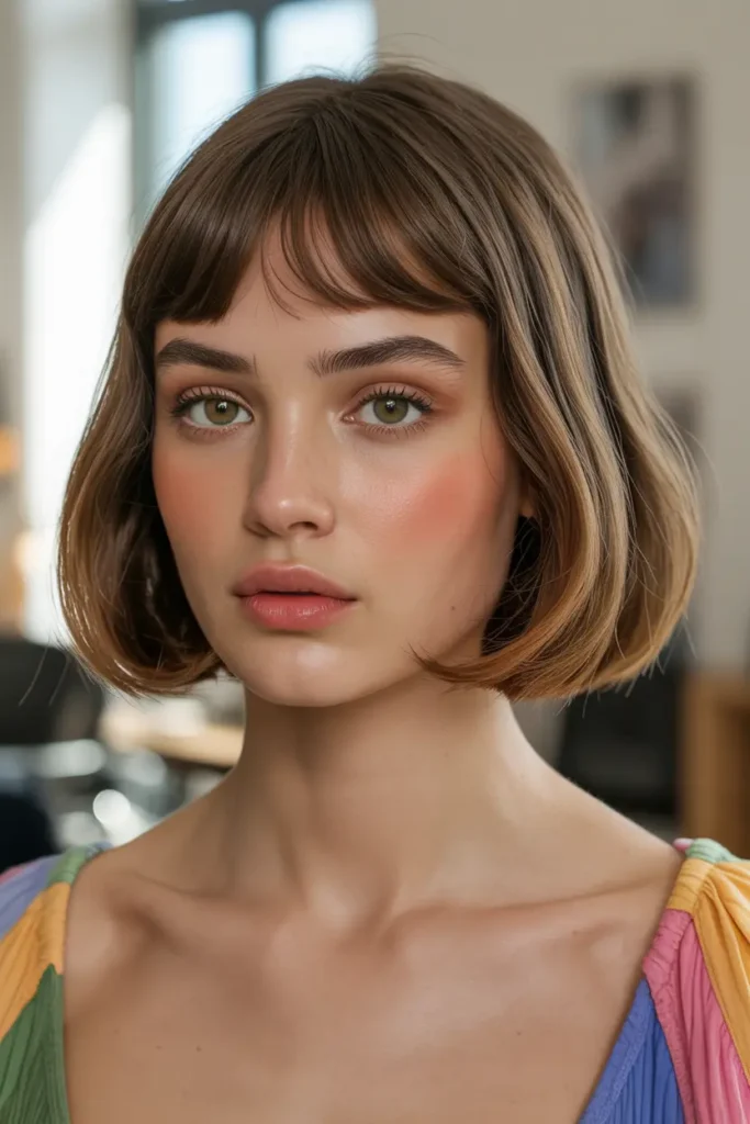 20. Bob with Short Hair Curtain Bangs