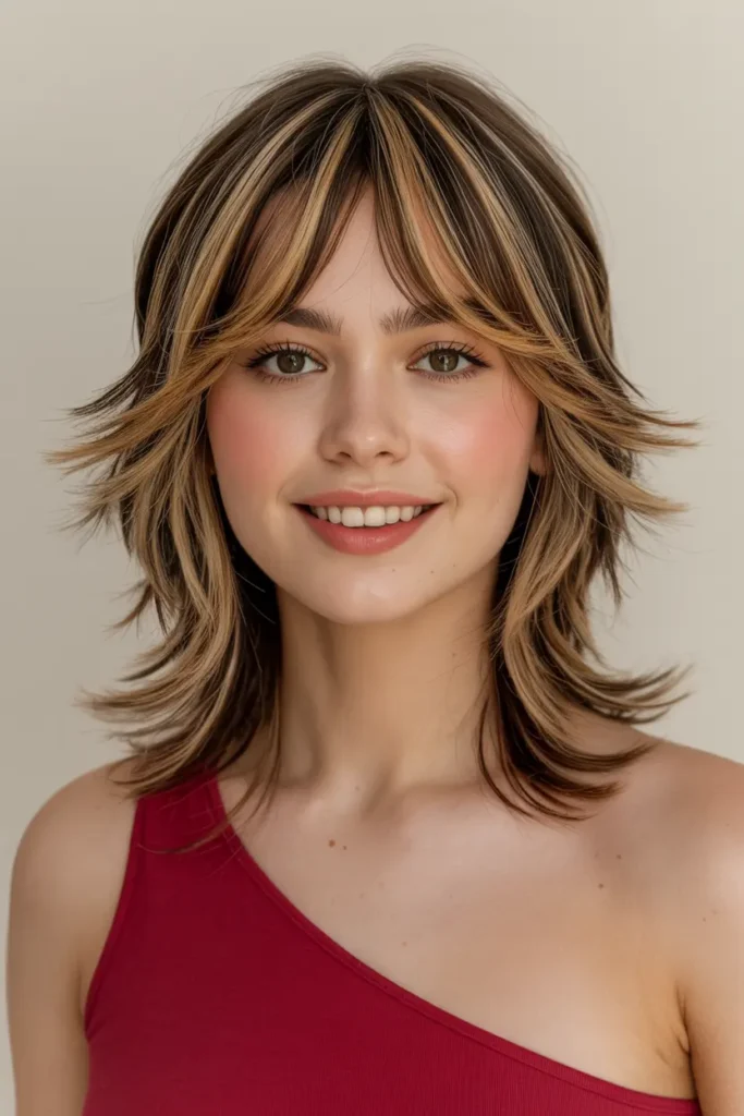 20. Shaggy Medium Cut with Curtain Bangs for Medium Hair